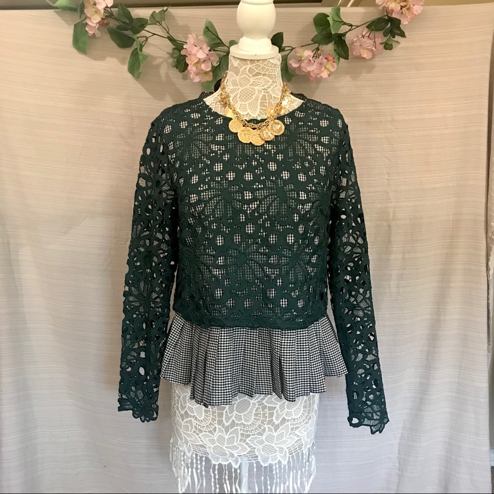 Emerald green lace top